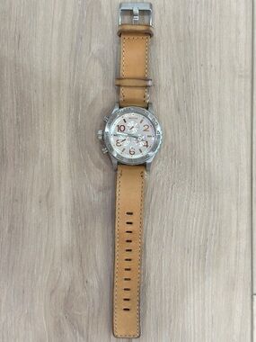Nixon Silver Case Watch with Tan Leather Strap 42 20